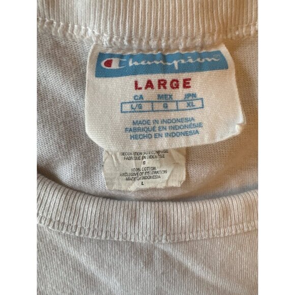 Vintage 90s Champion White Cotton Logo Graphic T-Shirt Large - Picture 2 of 5
